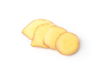 Fototapeta na wymiar Fresh ginger slice on white background,raw material for cooking