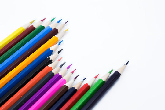 Line of color pencils.