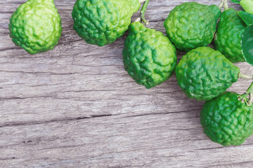 Closeup bergamot on old wood background, selective focus