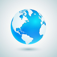 Earth Globe. Blue planet sphere icon with white map