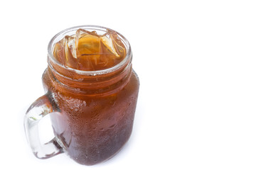 Closeup ice of americano on white background