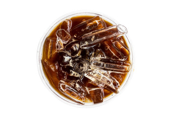 Fototapeta premium Closeup top view ice of americano coffee on white background