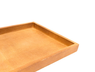 Closeup wooden tray on white background