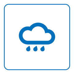 1 of 25 signs forecast weather. Cloud and rain icon. Web cartoon sign, isolated on white background. Symbol of nature, rainy. Meteorology information. Blue silhouette. Flat design. Vector illustration