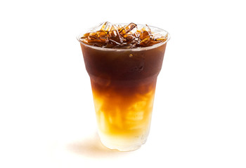 Closeup ice of americano on white background