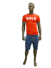 Fototapeta na wymiar Male mannequin with sale t-shirt.