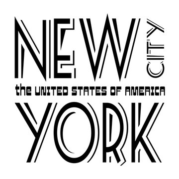 T shirt typography graphics New York. Athletic style NYC. Fashion american stylish print for sports wear. Black on white emblem. Template for apparel, card, poster. Symbol big city Vector illustration