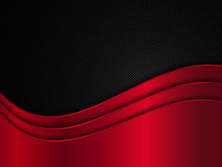 Red and black metallic background. Metal background with waves. Abstract vector illustration
