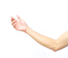 Man arm with blood veins on white background