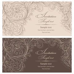 Set of Wedding Invitation cards in an vintage-style brown and beige.