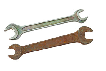 Old wrench isolated on white background