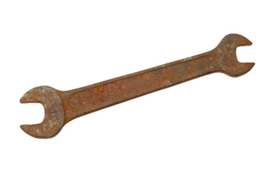 Old wrench isolated on white background