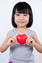 Asian Little Chinese Girl Holding Red Heart