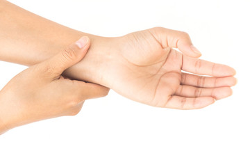 Woman's hand checking pulse on wrist, health care and medical concept