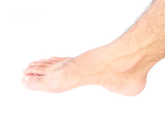 Man foot with blood veins on white background