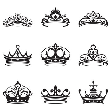 a vector of crown icons black and white