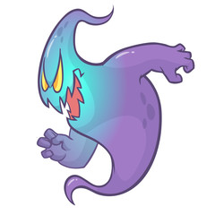 Angry cartoon ghost. Halloween vector blue ghost 