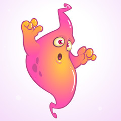 Cute cartoon ghost. Halloween vector pink monster