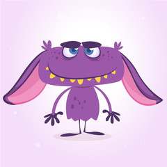 Happy purple monster. Vector Halloween violet monster character mascot 