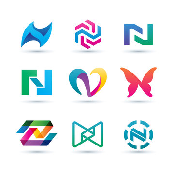 Set of Abstract Letter N Logo - Vibrant and Colorful Icons Logos