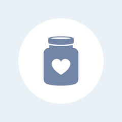 bottle of pills icon, drugs, pictogram isolated on white, vector illustration