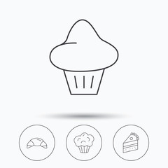 Croissant, brioche and piece of cake icons.