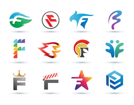 Set of Abstract Letter F Logo - Vibrant and Colorful Icons Logos