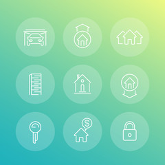 Real estate line icons, mortgage, rent, sale, loan, property, building, building