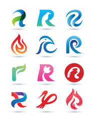 Set of Abstract Letter R Logo - Vibrant and Colorful Icons Logos