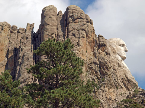 View from the Needles Highway of the profile of President George Washington at Mt. Rushmore National Memorial, Keystone, South Dakota, U.S.A.