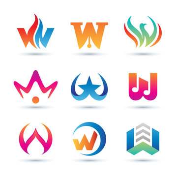 Set of Abstract Letter W Logo - Vibrant and Colorful Icons Logos