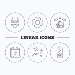 Hotel, lingerie and beach deck chair icons.