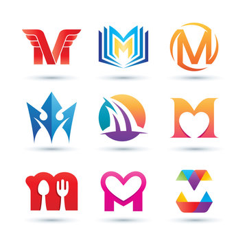 Set of Abstract Letter M Logo - Vibrant and Colorful Icons Logos