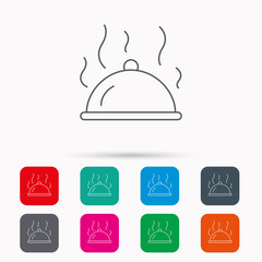 Restaurant cloche icon. Hot food sign.