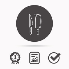 Butcher and kitchen knives icon.