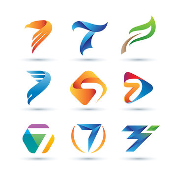 Set of Abstract Number 7 Logo - Vibrant and Colorful Icons Logos