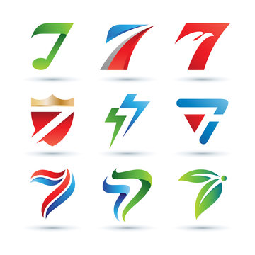 Set of Abstract Number 7 Logo - Vibrant and Colorful Icons Logos