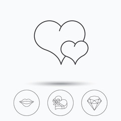 Love heart, brilliant and gift box icons.