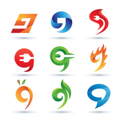 Set of Abstract Number 9 Logo - Vibrant and Colorful Icons Logos