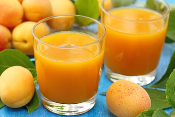 Apricot juice and ripe fresh apricots