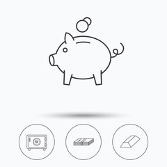 Piggy bank, cash money and safe icons.