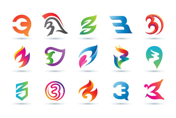 Set of Abstract Number 3 Logo - Vibrant and Colorful Icons Logos