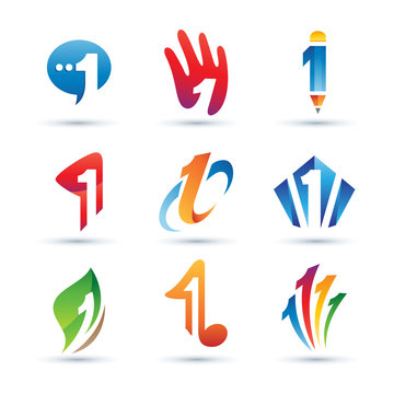 Set of Abstract Number 1 Logo - Vibrant and Colorful Icons Logos