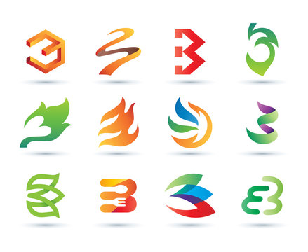 Set of Abstract Number 3 Logo - Vibrant and Colorful Icons Logos