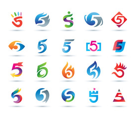 Set of Abstract Number 5 Logo - Vibrant and Colorful Icons Logos
