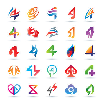 Set of Abstract Number 4 Logo - Vibrant and Colorful Icons Logos