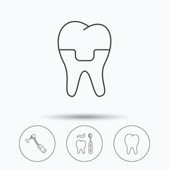Brushing teeth, tooth and dental crown icons.