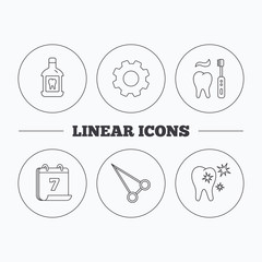 Mouthwash, healthy teeth and peans forceps icons.
