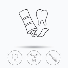 Healthy teeth, tooth and toothpaste icons.
