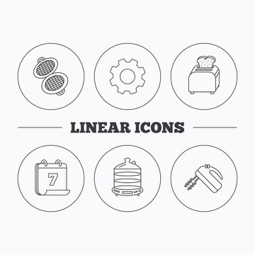 Waffle-iron, toaster and blender icons.